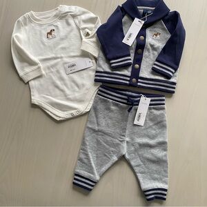 Janie and Jack The Bulldog Baby Cardigan, Bodysuit & Jogger